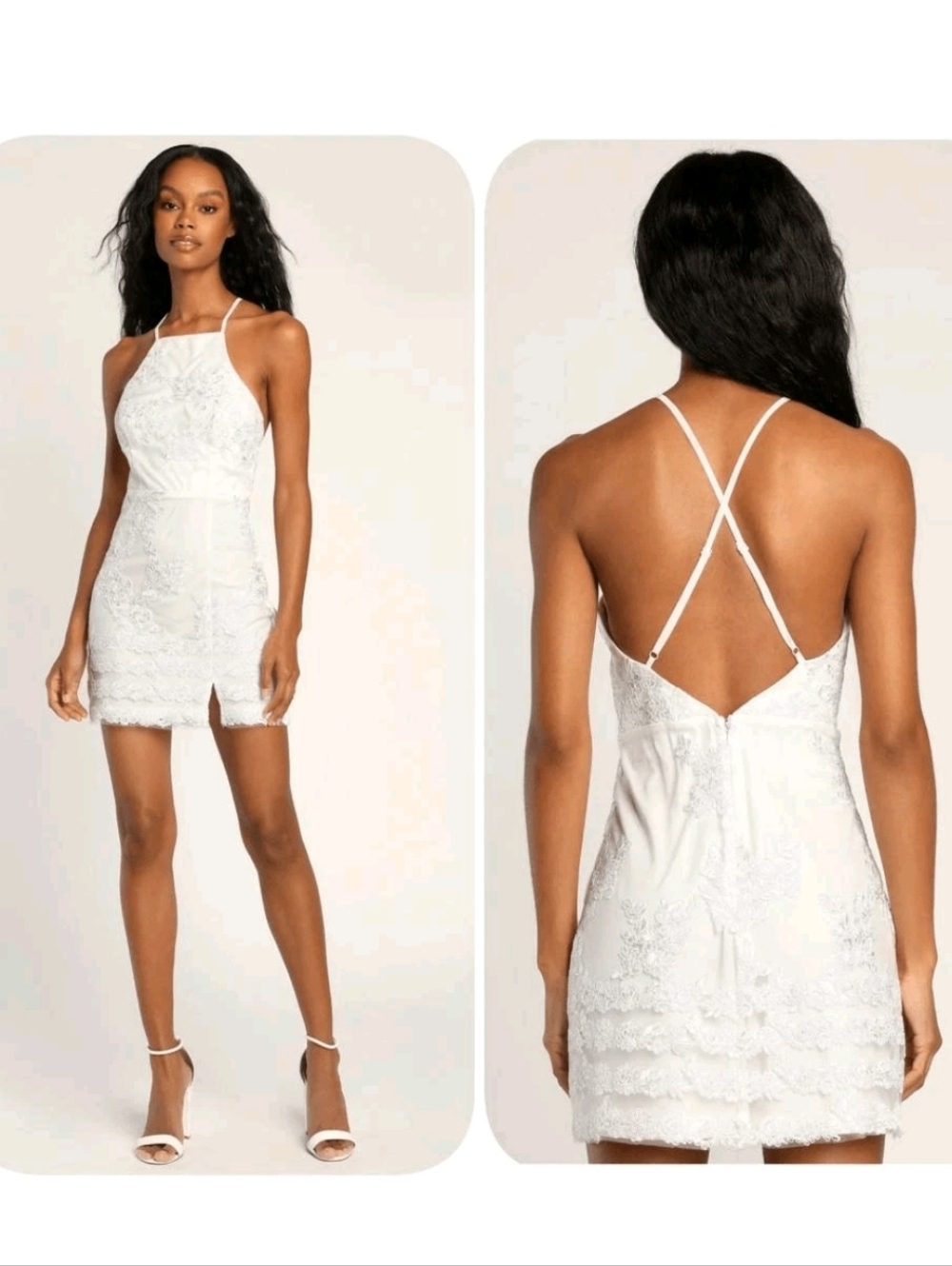 Lulu's Fete Fashion White Embroidered Backless Mini Dress Size Large